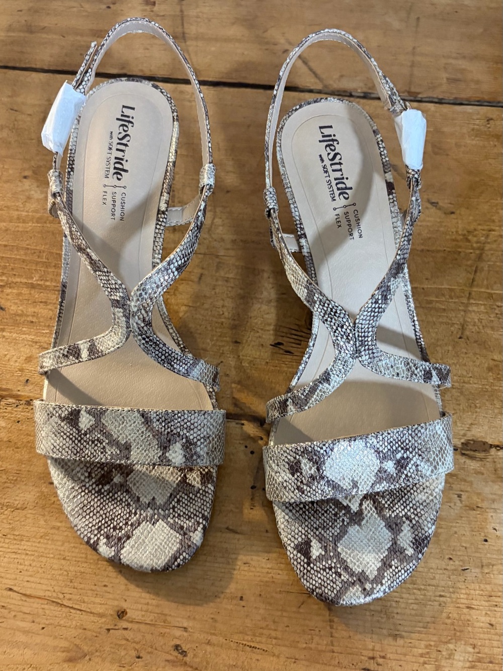 Life Stride Women's Snake-Print Slingback Sandals in Taupe and Cream